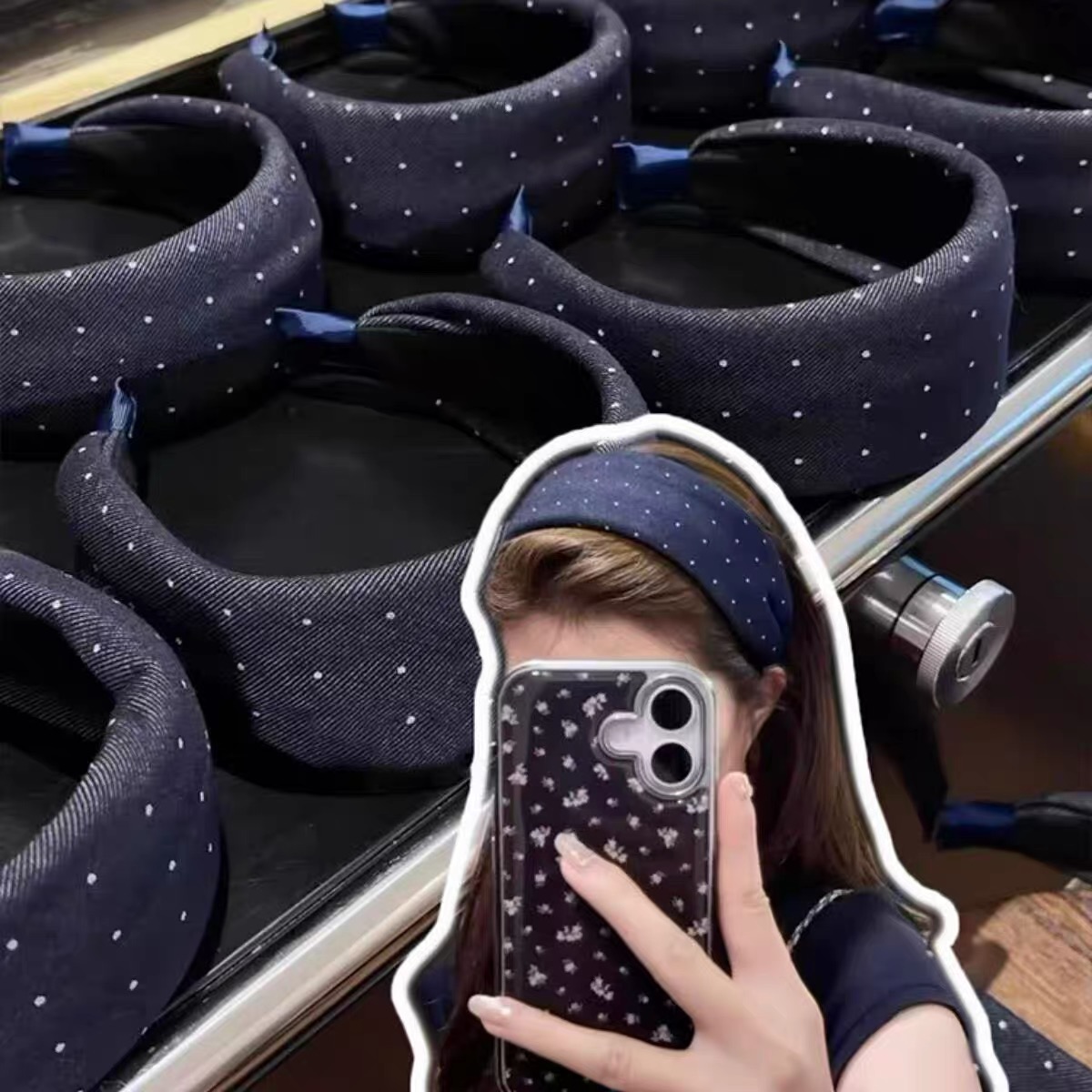 Women'S Affordable Accessories - Vintage Navy Blue Cotton Dot Pattern