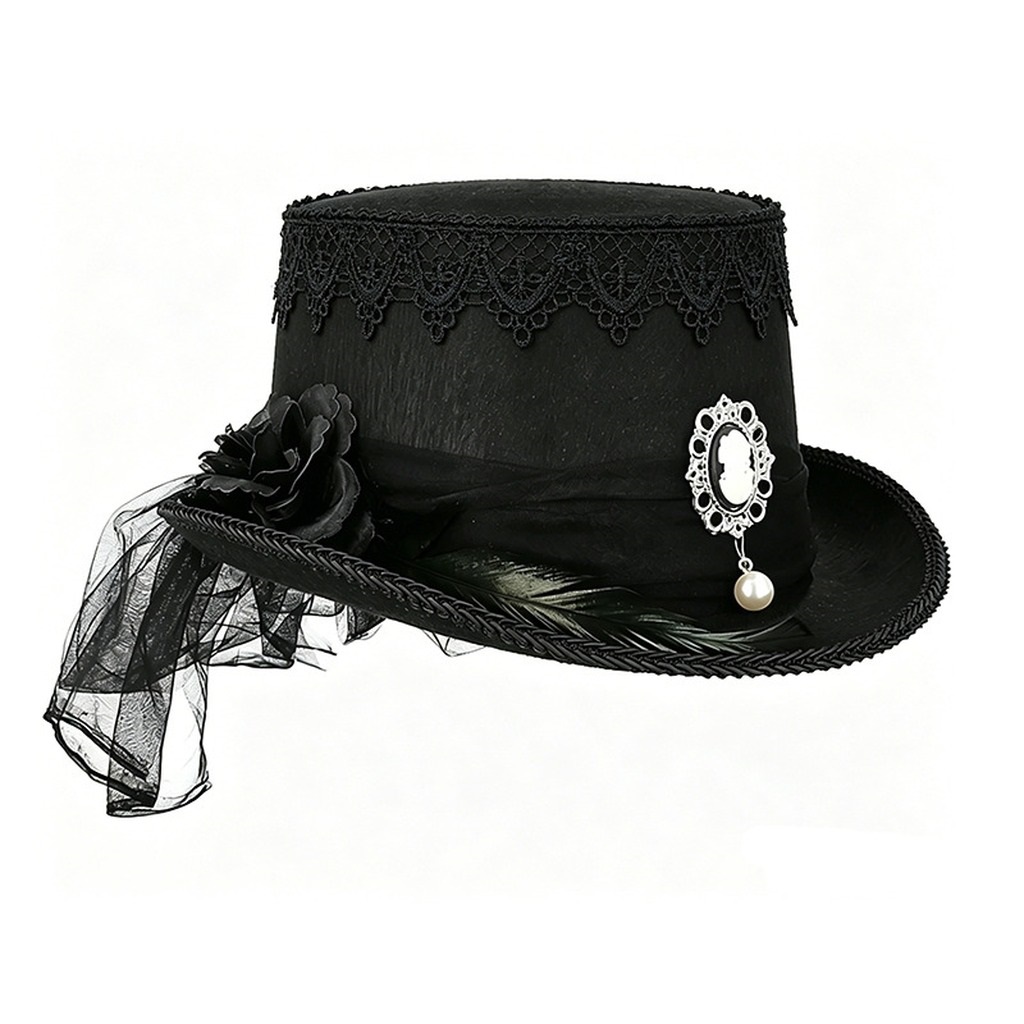 Gothic Black Lace Top Hat Vint - đánh giá và giá Women'S Victorian Era Accessories