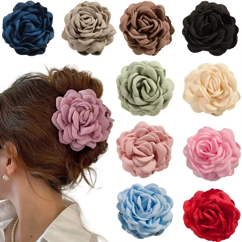 French Fabric Rose Flower Hair - đánh giá và giá Hair Claw Clip Set
